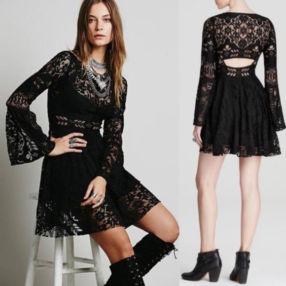 Free People Lace Lovers Folk Bell Sleeve Dress. S - Picture 2 of 3